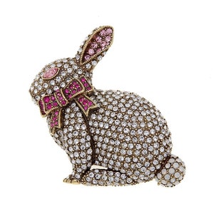 Heidi Daus Signed Hippity Hoppity Rabbit Crystal Accented Pin Brooch Swarovski Crystals