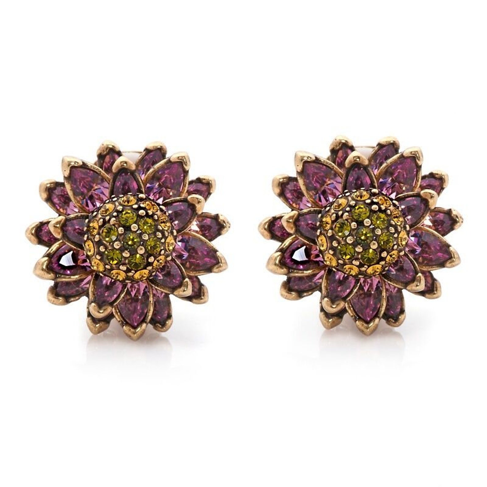 Heidi Daus Water Lilies Crystal Accented Earrings Purple Multi Clip Ons ...