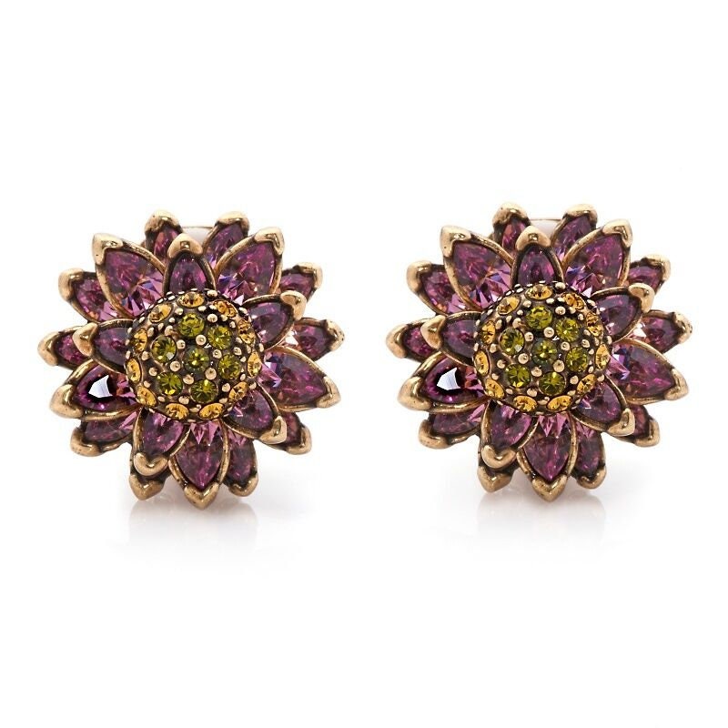 Heidi Daus Water Lilies Crystal Accented Earrings Purple Multi Clip Ons ...