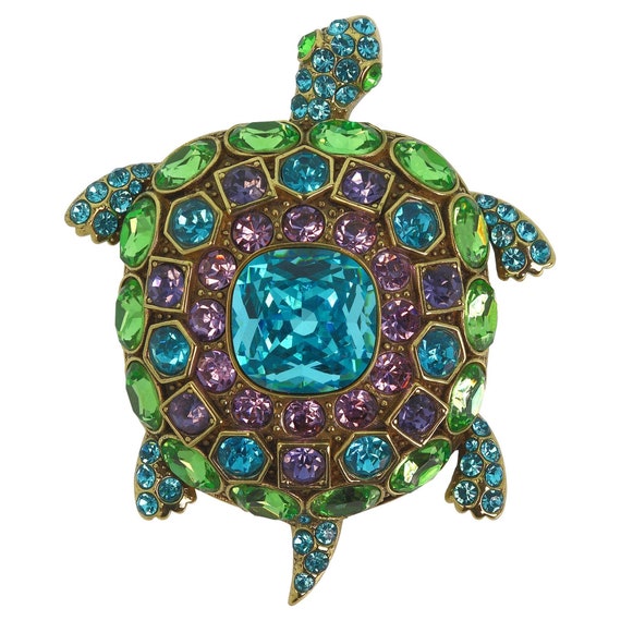 SIGNED Heidi Daus Turtle-Y-Fabulous Pin SWAROVSKI… - image 1