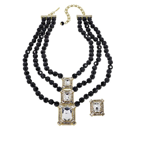 SIGNED Heidi Daus Estate Splendor Beaded Necklace Black Clear