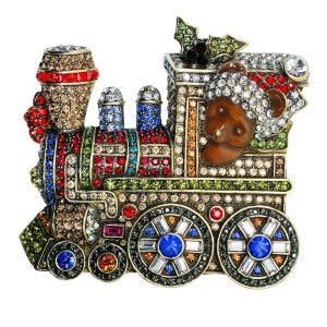 Heidi Daus All Aboard Crystal and Enamel Train Pin Brooch