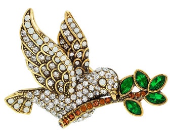 Heidi Daus Lovey Dovey Birds Crystal Pin Brooch Swarovski Crystals Collector's Piece for Bird Lovers