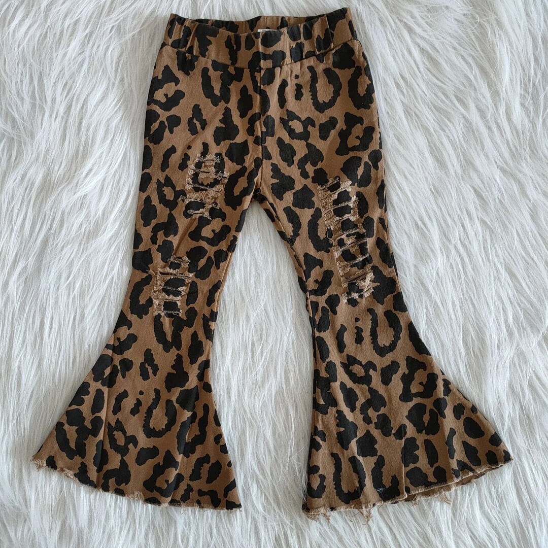 Baby Girl Leopard Denim Bell Bottoms Baby Flare Jeans Etsy