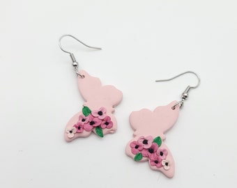 Clay Pink Floral Butterfly Dangle Earrings