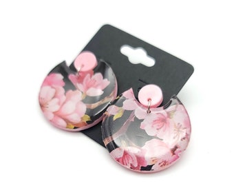 Boucles D'oreilles Pendantes Tige Fleur De Cerisier Japonais Sakura Rose Clair