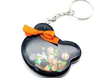 Glitter Black Teddy Bear Halloween Shaker Keychain