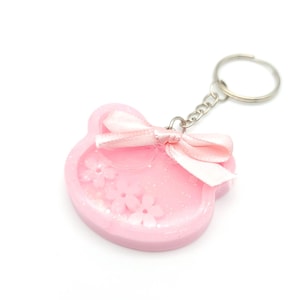 Pink Cherry Blossom Shaker Keychain: Handmade Teddy Bear Charm