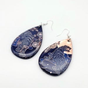 Gorgeous Year of the Tiger Resin and Wood Teardrop Shaped Earrings