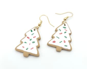 Polymer Clay Christmas Tree Cookie Earrings: Holiday Dangle Earrings