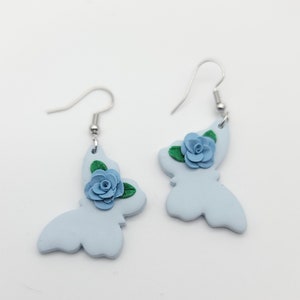 Clay blue Floral Butterfly Dangle Earrings