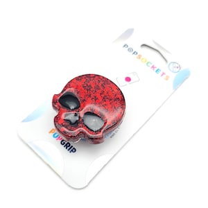 Adorable Handmade Red Glitter Resin Skull Phone Grip, Skull Popsocket , Kawaii, Goth