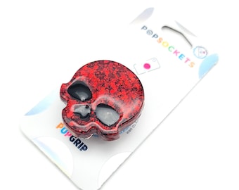 Adorable Handmade Red Glitter Resin Skull Phone Grip, Skull Popsocket , Kawaii, Goth