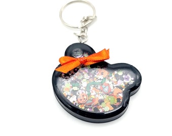 Glitter Black Teddy Bear Halloween Shaker Keychain Charm