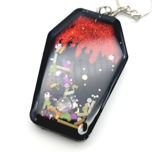 Red Bloody Glitter Coffin Shaker Keychain Charm  Spooky, Halloween Keychain, Shaker Keychain goth Kawaii