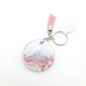 Cherry Blossom  Mt Fuji Hand Painted Resin Keychain