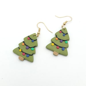 Winter Christmas Tree Polymer Clay earrings, Christmas tree , Christmas lights, holiday earrings