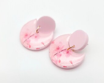 Delicate Sakura Japanese Cherry Blossom Dangle Stud Earrings