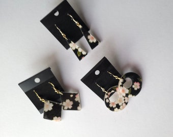 Pink and White Cherry Blossom Sakura Dangle Resin Earrings