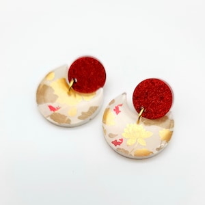 Beautiful Gold Japanese Koi Dangle Stud Earrings