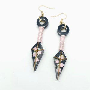 Kunai Style Cherry Blossom Earrings, Kunai earrings, Japanese Earrings, Anime Earrings, Cosplay Earrings, Cherry Blossom Earrings