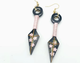 Kunai Style Cherry Blossom Earrings, Kunai earrings, Japanese Earrings, Anime Earrings, Cosplay Earrings, Cherry Blossom Earrings