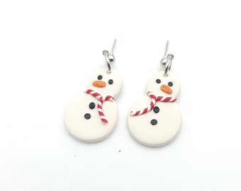 Winter Christmas Snowman Polymer Clay earrings