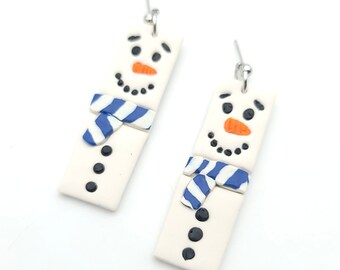 Winter Christmas Snowman Polymer Clay earrings