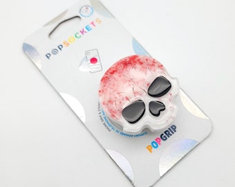 Poignée de téléphone crâne en fleurs de cerisier en résine faite main : Sakura gothique kawaii