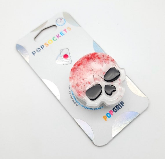 Handmade Resin Cherry Blossom Skull Phone Grip: Kawaii Goth Sakura