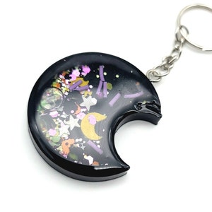Glitter Black Moon Shaker Keychain Spooky, Halloween Keychain, Shaker Keychain, Moon Shaker Charm