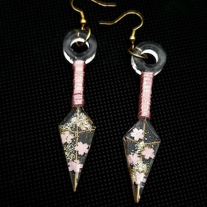 Kunai Style Cherry Blossom Earrings, Kunai earrings, Japanese Earrings, Anime Earrings, Cosplay Earrings, Cherry Blossom Earrings