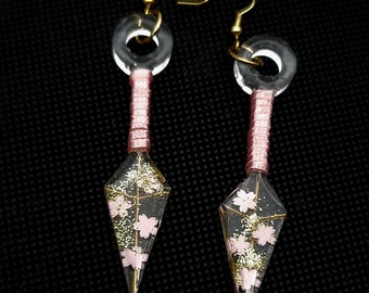 Kunai Style Cherry Blossom Earrings, Kunai earrings, Japanese Earrings, Anime Earrings, Cosplay Earrings, Cherry Blossom Earrings