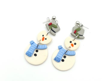 Winter Christmas Snowman Polymer Clay earrings