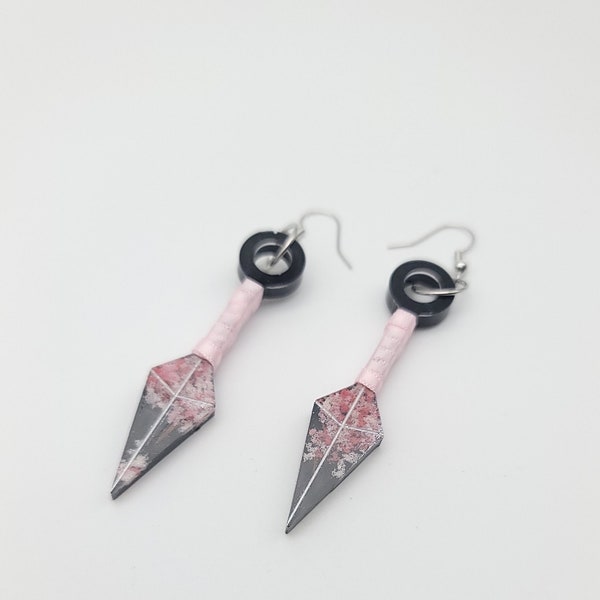 Kunai Style Cherry Blossom Earrings, Kunai earrings, Japanese Earrings, Anime Earrings, Cosplay Earrings, Cherry Blossom Earrings