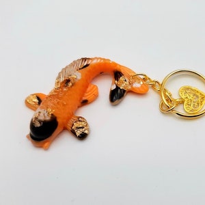 Orange, Black , White and Gold Cherry Blossom Sakura Koi Keychain