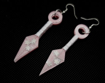 Kunai Style Cherry Blossom Earrings, Kunai earrings, Japanese Earrings, Anime Earrings, Cosplay Earrings, Cherry Blossom Earrings