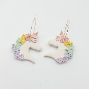 Floral Rainbow Unicorn Dangle Hoop Earrings