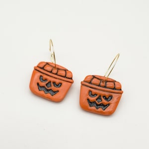 Trick or Treat Bucket Witch, Ghost or Pumpkin Jack o Lantern Polymer clay hoop earrings