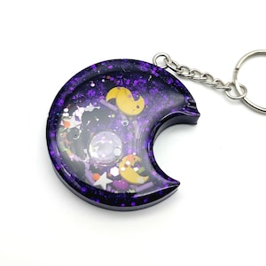 Glitter Purple Moon Shaker Keychain Spooky, Halloween Keychain, Shaker Keychain, Moon Shaker Charm