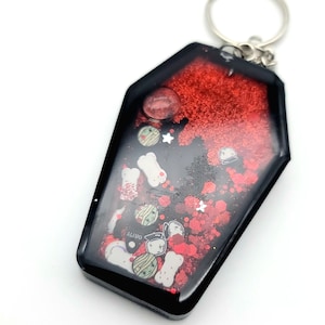 Red Bloody Glitter Coffin Shaker Charm Keychain Spooky, Halloween Keychain, Shaker Keychain goth Kawaii