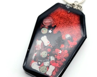 Red Bloody Glitter Coffin Shaker Charm Keychain Spooky, Halloween Keychain, Shaker Keychain goth Kawaii