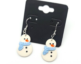 Winter Christmas Snowman Polymer Clay earrings
