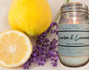 Lemon and Lavender Scented Candle, Hand Poured, Small Batch, Clean Scents, Snap Bar, Wax Melts, Room