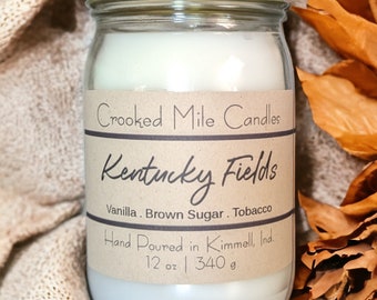 Kentucky Fields Scented Candles, Hand Poured, Small Batch, Tobacco Scented, Guy Candle, Wax Melts, Snap bars, Room Sprays