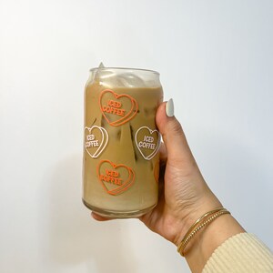 Iced Coffee Candy Hearts Glass Cup | Valentine’s Day Gift For Her | Galentine’s Day Gift Besties