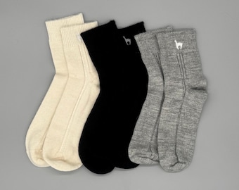 Calcetines de lana de alpaca: calcetines de alpaca suaves y transpirables para pies cálidos (gris, negro, natural)