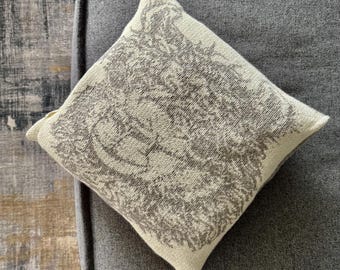 Funda de almohada de alpaca 100% lana de alpaca bebé con motivo de alpaca, almohada decorativa suave con motivo de alpaca de doble cara (gris, marrón)