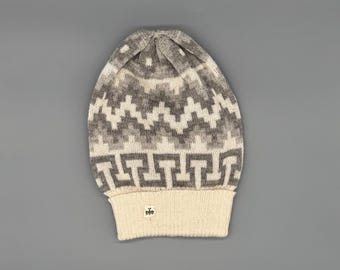 Gorro de alpaca 100% lana de alpaca bebé con diseño inca: gorro suave de invierno con vuelta.