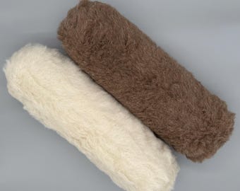 Cojín cervical extralargo de alpaca: almohada cervical de lana de alpaca, con pelo de alpaca esponjoso de 30 mm y cremallera (marrón, blanco).